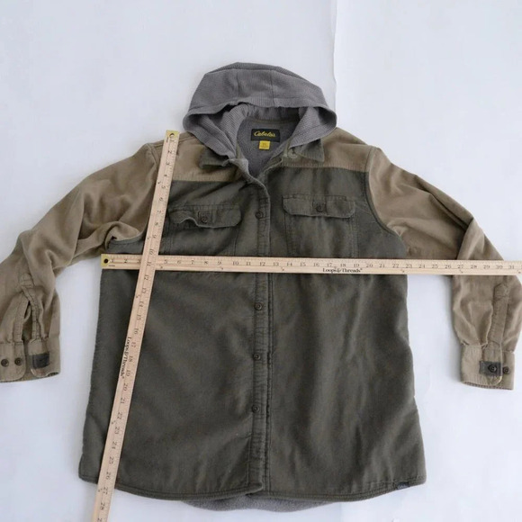 Cabela's Green & Tan Button Up with Fleece Liner & Hoodie Shirt – Large –  Reg - Picture 4 of 13